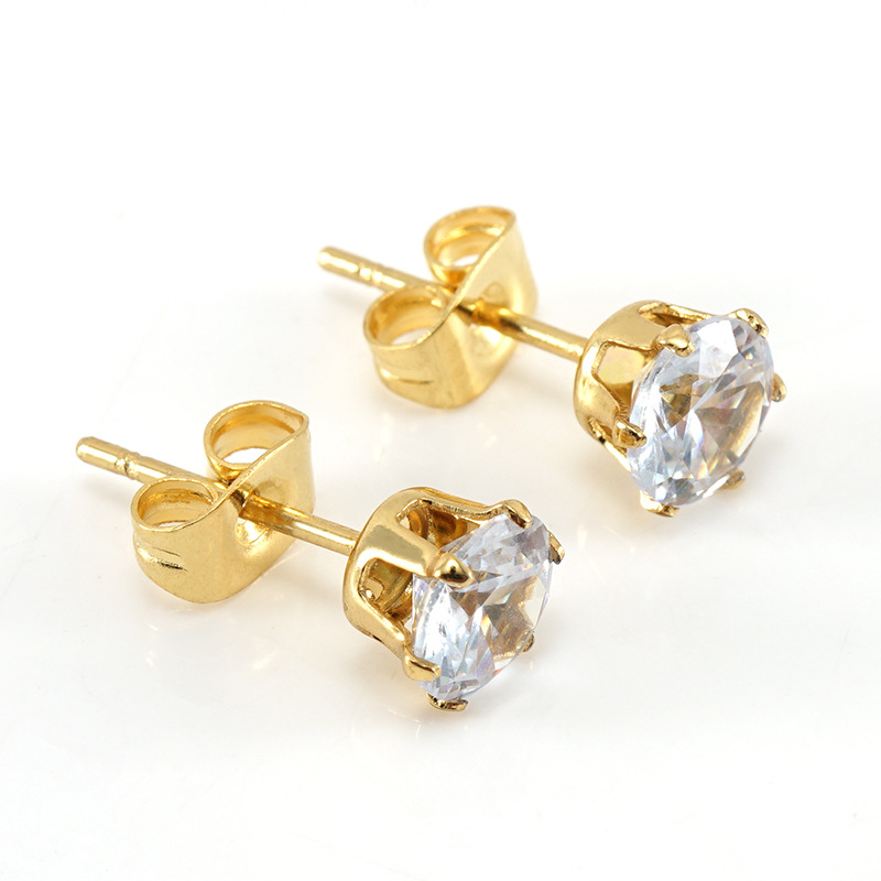 Gold / 1 Pair Simple Series Simple Solid Color Stainless Steel 18K Gold Plated Zircon Women's Stud Earrings-6mm Picture2